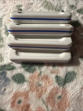 Vintage White Ceramic handle with Blue Stripe - Set of 4